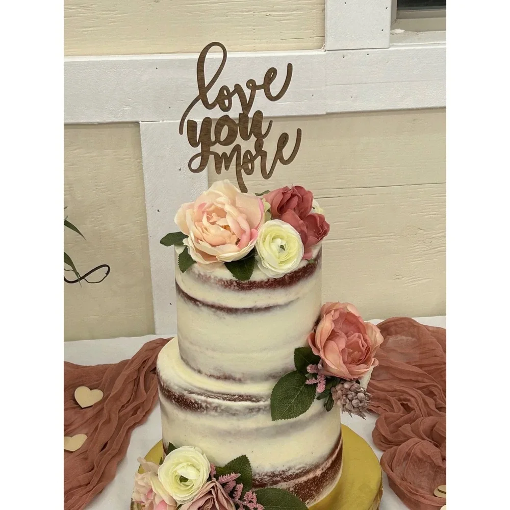 Love You More Wooden Cake Topper Rustic Wedding Anniversary Party Decor Brown